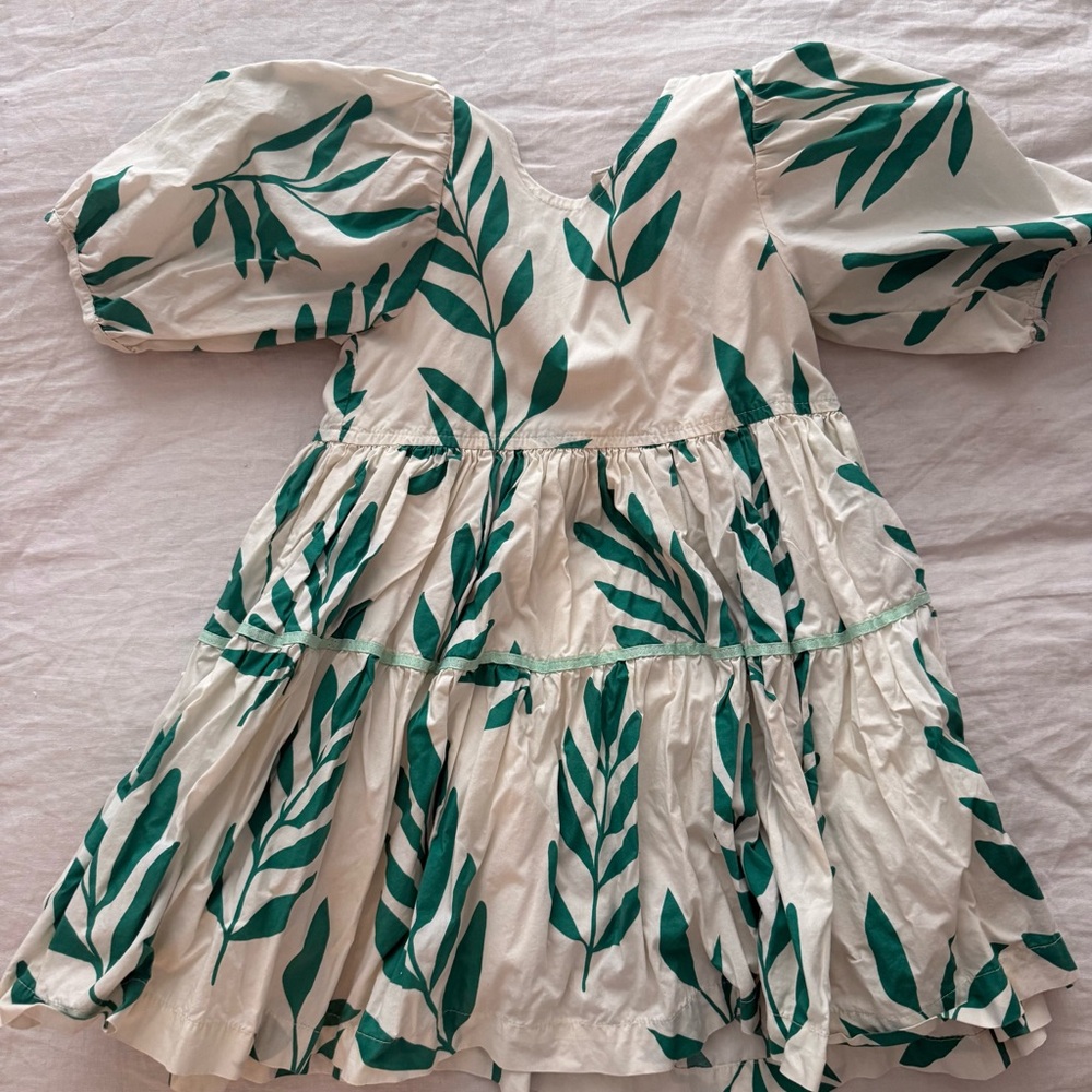 Pink Chicken Green Leaf Print Dress